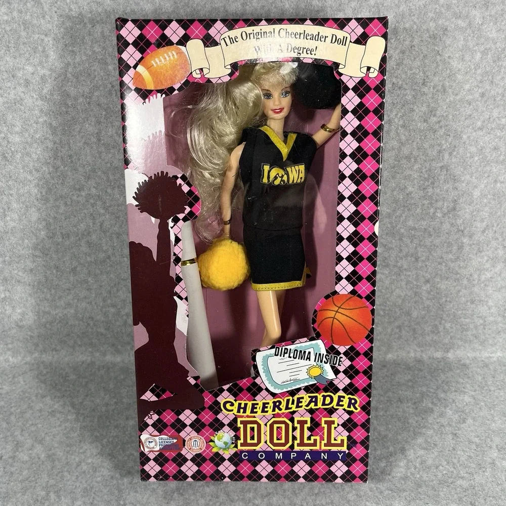 Vintage Collegiate Cheerleader Doll ISU Iowa State NCAA Hawkeyes Diploma 90s NOS
